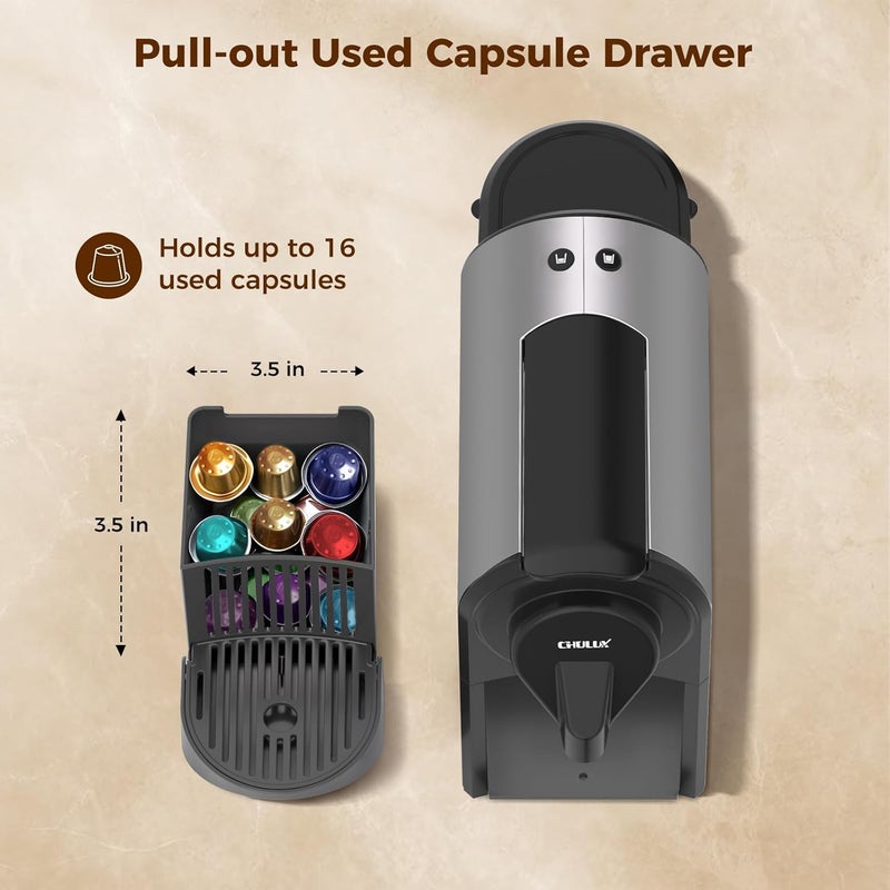 CHULUX Compact Espresso Machine, 20 Bar Single Serve Coffee Maker, Dual Brew Sizes for Espresso and Lungo, 1400W Rapid Brewing, Mystic Gray (Upgrade Model) - Image 5